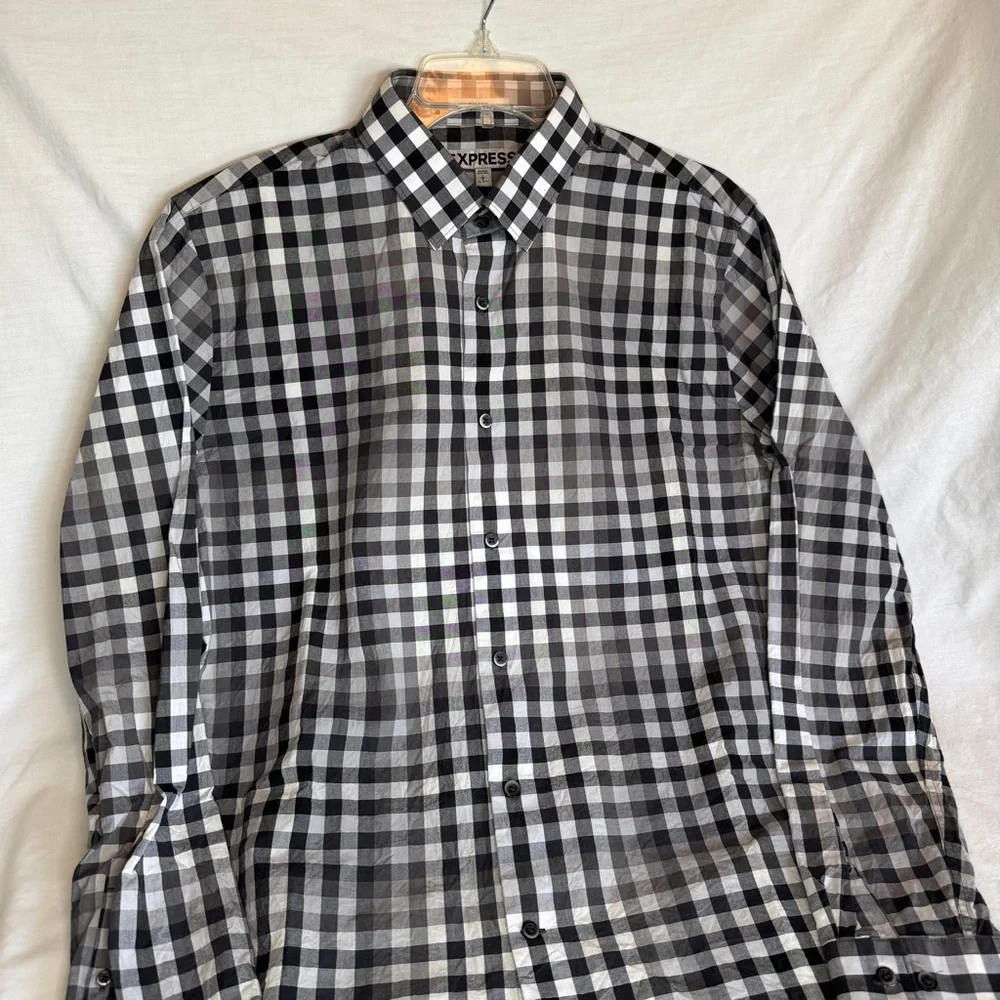 Express Men's Monochrome Plaid Shirt - Picture 2 of 4